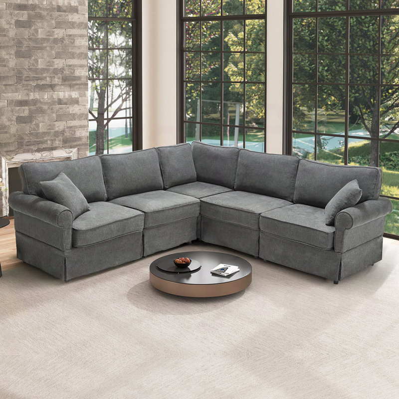 Masir 94.00” Oversized Corner Modular Sectional Fabric Sofa Set,Free Combination, Dark Gray Linen