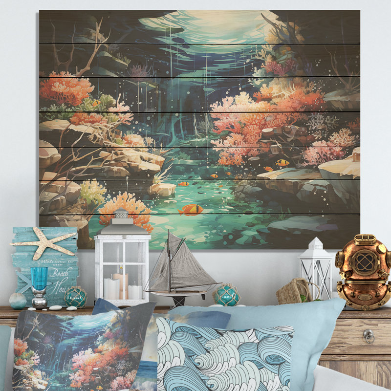 «Realistic Underwater Coral Garden II» - impression de corail sur bois, H 30 po x l 40 po x P 0,78 po