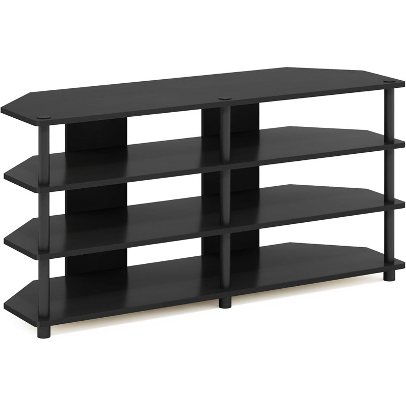 Meuble télé de coin à 4 niveaux Chêne / Acier inoxydable, Noir