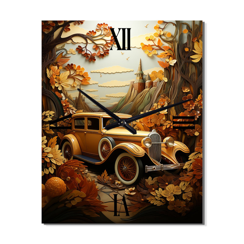 1930S Vintage Car Nostalgia Collage I - Car Vintage Vintage Wall Clock, Extra Large
