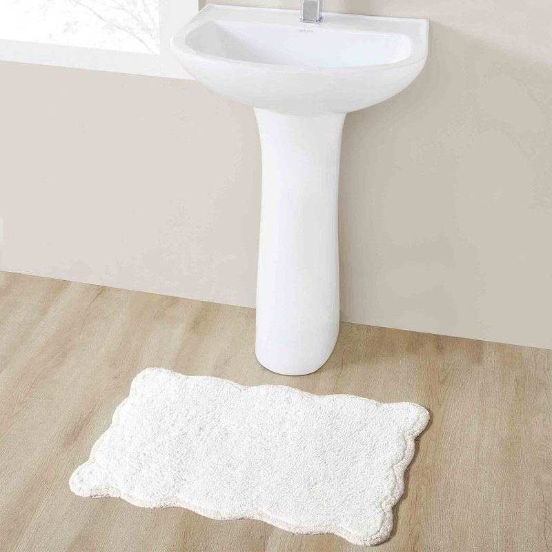 Tapis pour salle de bain en coton Ebern Designs Home Whitman, Simple - L 24 po x l 17 po, Blanc