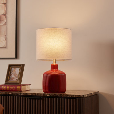 Lampe de table moderne en céramique émaillée 17,5 "avec abat-jour tambour