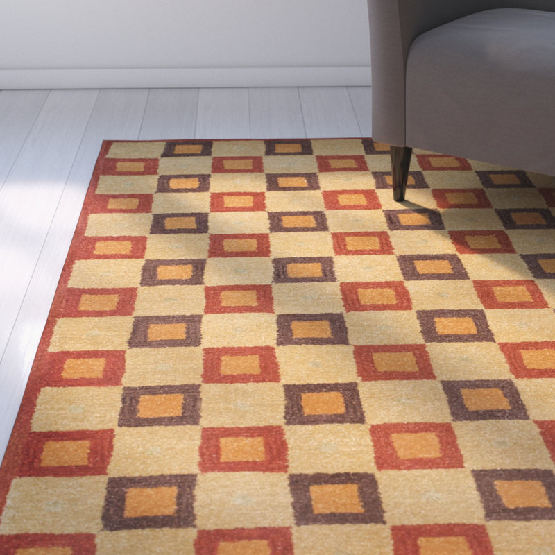Ivory and Rust Geometric Tufted Wool Area Rug, 8' x 10'
