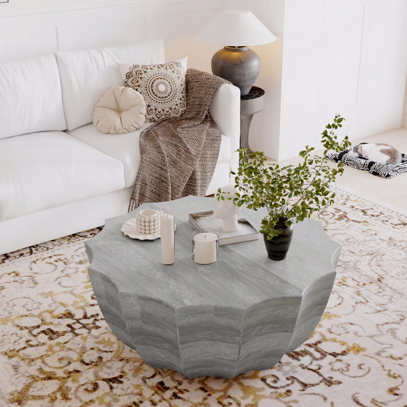 Table basse imperméable 35,43 po moderne pour l'extérieur et l'intérieur, conception durable en ciment Mgo, Gris