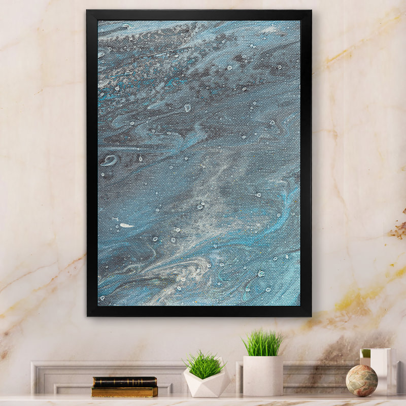 Abstrait et coups de pinceau bleus - reproduction de cadre photo sur toile, Toile avec cadre photo noir