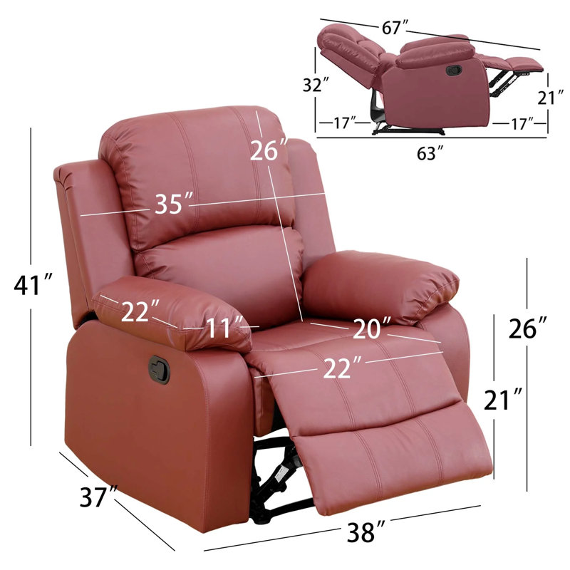 Fauteuil inclinable Dewaun, Similicuir rouge