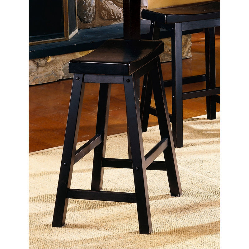 29-Inch Bar Height Solid Wood Stools, Black Finish, 2Pc, Saddle Seat For Dining Room Finish Seat, 2 Casual, Black
