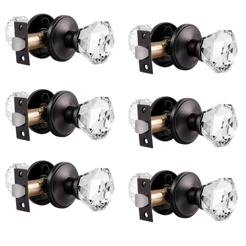 Probrico Interior Crystal Passage with Round Rosette Door Knobs for Hall ad Closet Door, Passage, Oil Rubbed Bronze