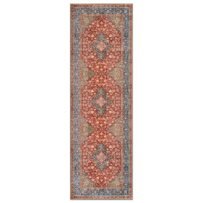 Marin Red Medallion Traditional Rug – Flatweave, Washable Surface With Non-Slip Backing