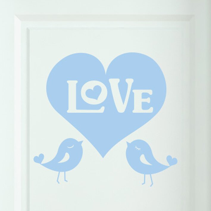 Big Love Heart with Two Cute Birds Door Room Wall Sticker