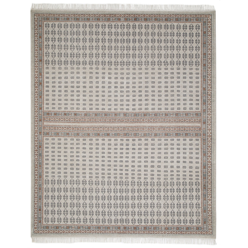 Rectangle Southwestern Hand Knotted Wool/Cotton Area Rug in Ivory/Brown, Rectange 7'6" x 9'6"
