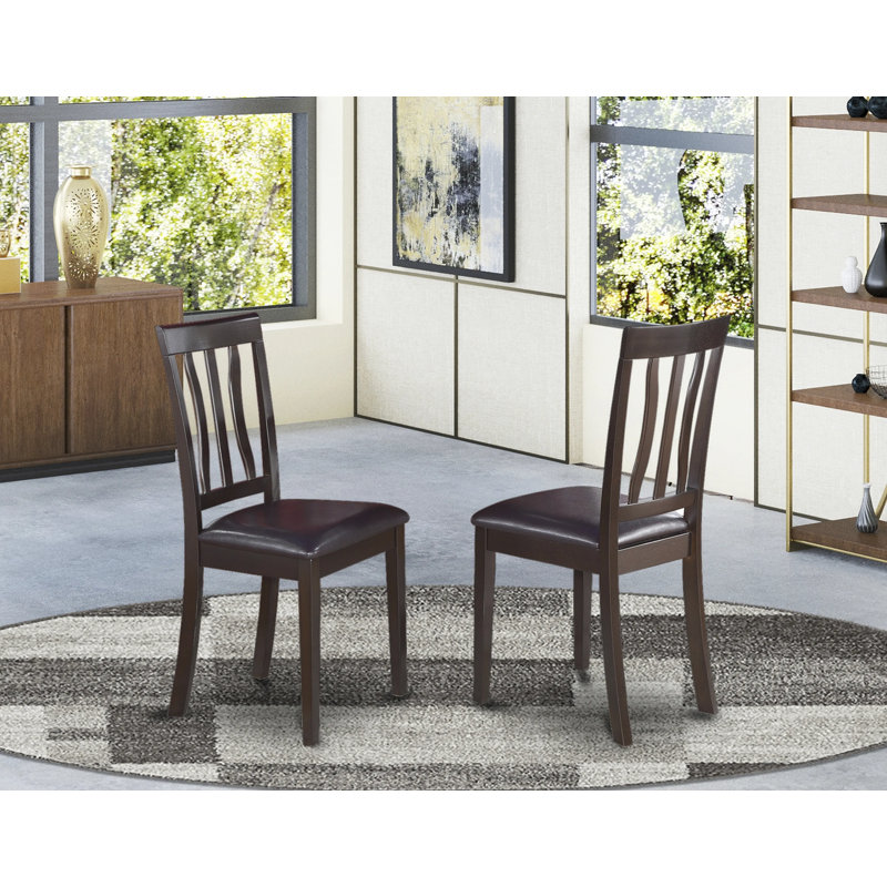 Antique Dining Chairs - Faux Leather Upholstered Wooden Chairs, Set of 2, Cappuccino, Cappuccino/Faux Leather