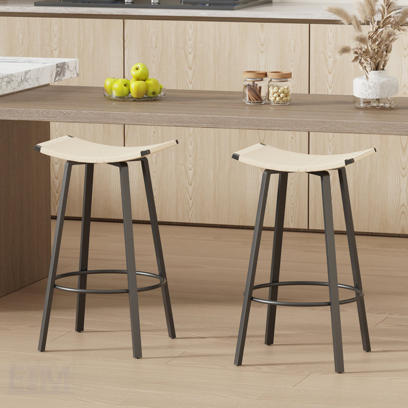 Tabourets de bar à hauteur de comptoir tissés à la main sans dossier avec ensemble de 2 repose-pieds ronds, tissage en PVC durable pour une utilisation intérieure et extérieure