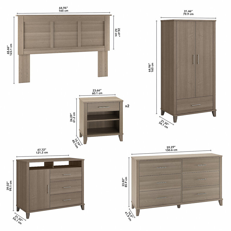 Ensemble de chambre à coucher 6 pièces avec tête de lit double / grand et rangement Katia