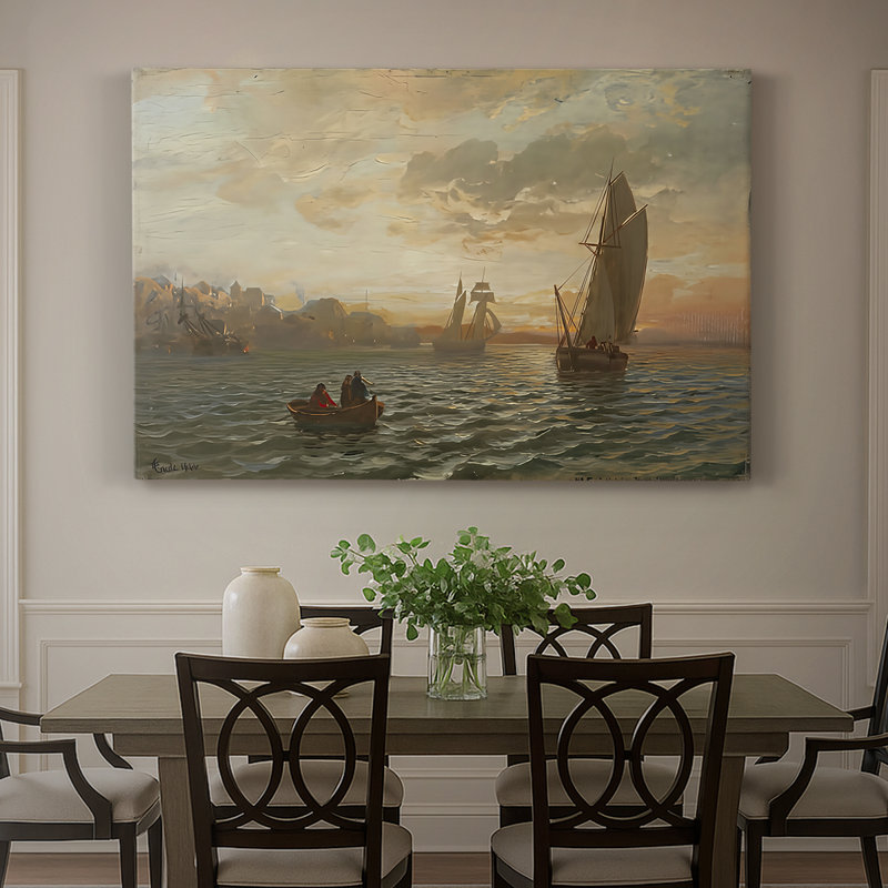Paysage marin avec des bateaux à voile-Hans Gude-Toile tendue avec châssis-1844, 40 po x 60 po