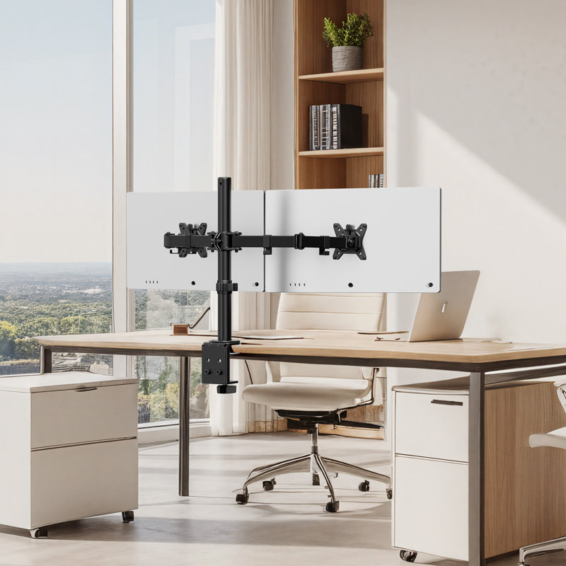 Support pour écran double, hauteur réglable, inclinable, pivotant, pivotant, support de bureau ajustable robuste pour 2 écrans jusqu'à 32 pouces, supporte 17,6 lb par bras de moniteur