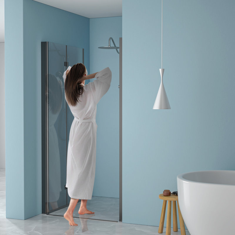 Porte de douche pliante sans cadre avec verre trempé