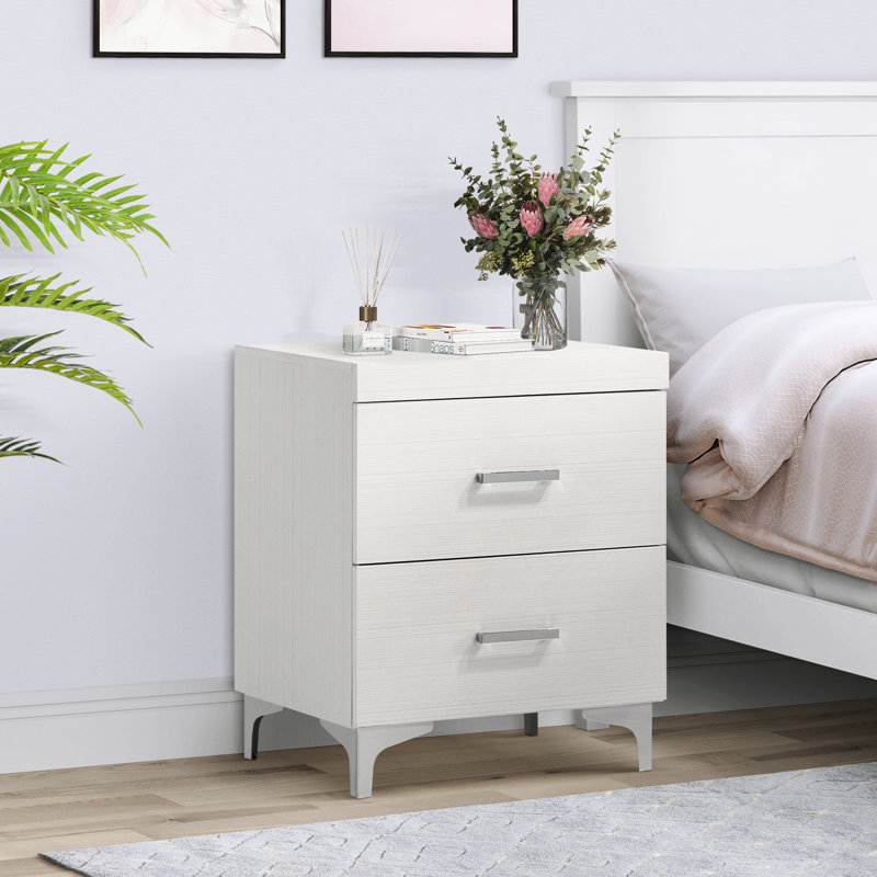 Bedroom 2 Nightstand, White - Classic Style With English Drawers And Metal Glides Nightstand For Convenient Bedside Table Center