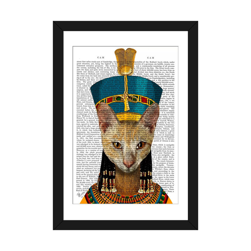 « égyptienne grand chat », impression sur toile tendue, H 24 po x l 16 po x P 1 po, Papier d'art encadré noir, Blanc