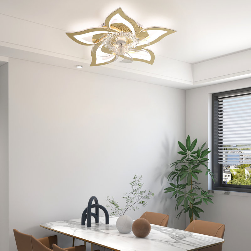 Izzabella 7- Blade Reversible LED Dimmable Ceiling Fan with Light and Remote, Gold/Clear