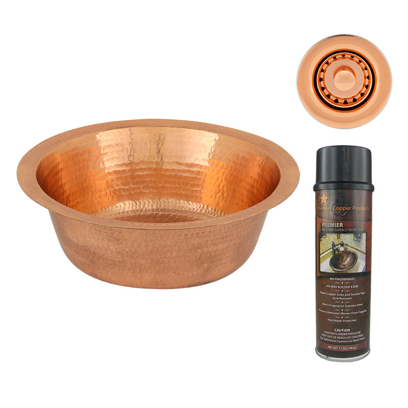Premier Copper Products BSP5_BR14PC2-B Bar Sink And Drain Package, Copper