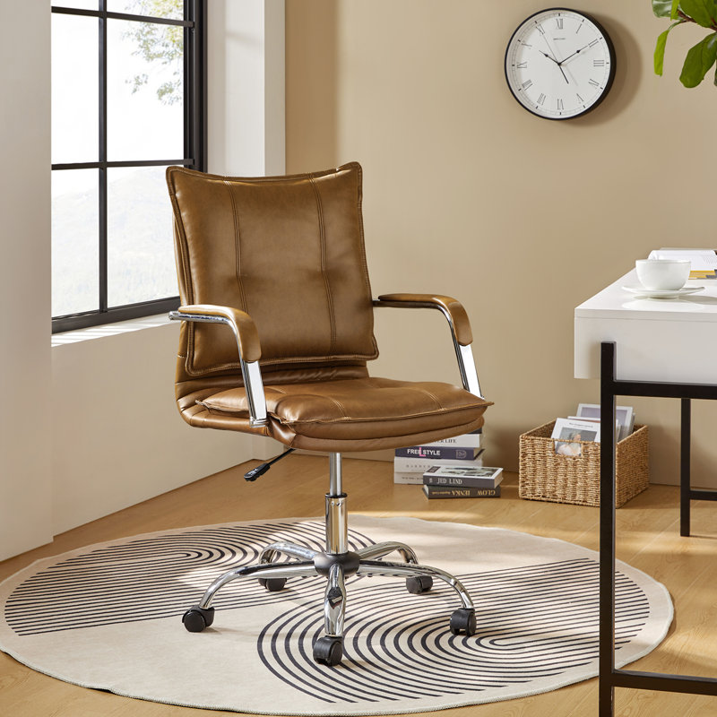 Lundgren Modern Faux Leather Swivel Task Office Chair with Tufted Back, Camel