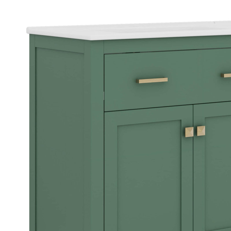 Ensemble de meuble-lavabo 60 po avec lavabo double 60 po avec tablette réglable et portes à fermeture douce, Vert