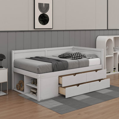 Lit de jour simple avec tiroirs et tablettes