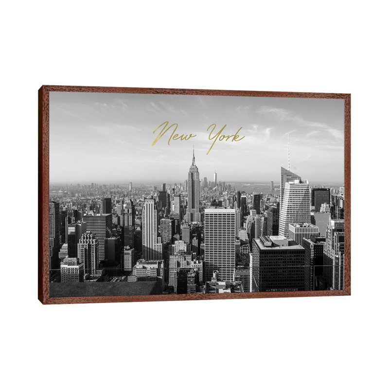 New York in Black and White 1 Piece Wall Art on Canvas, 45.72cm H x 66.04cm W x 3.81cm D, Classic Brown Wood Framed