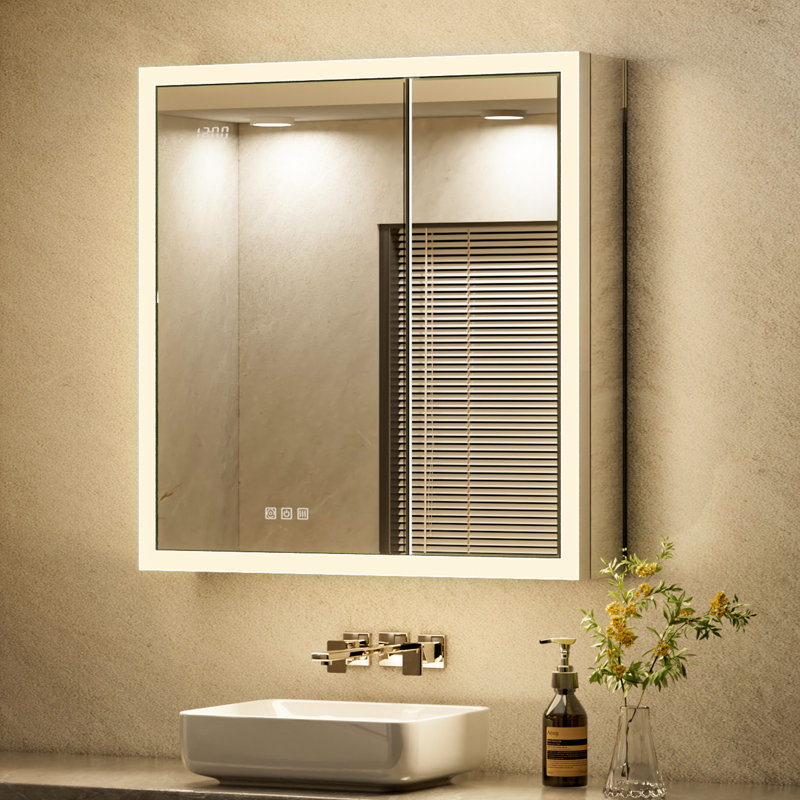 Ciyanna 30" W x 32" H Recessed or Surface LED Lighted Medicine Cabinet with 3 Adjustable Shelves, Defogger, Outlets & USBs