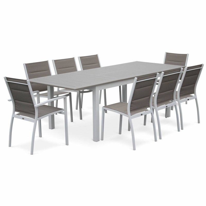 Woodcliff 8 - Person Steel Patio Dining Set Extendable Rectangular Table, Brown