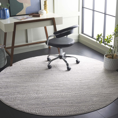 Tapis en polyester / polypropylène tissé à la machine en gris ivoire / gris foncé