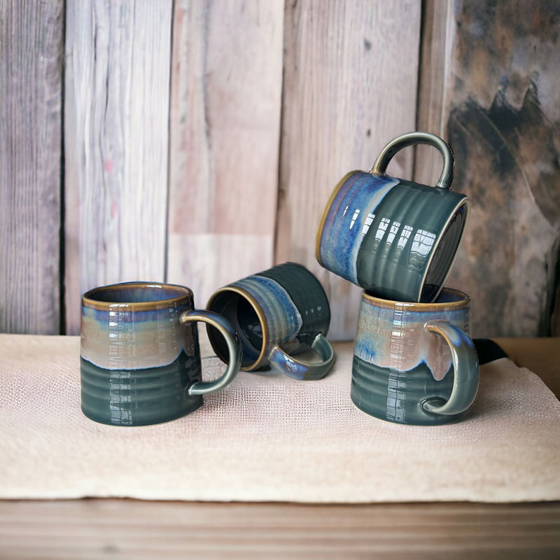 Set of 4 Airforce Green Reactive Glaze Brulee Mugs
