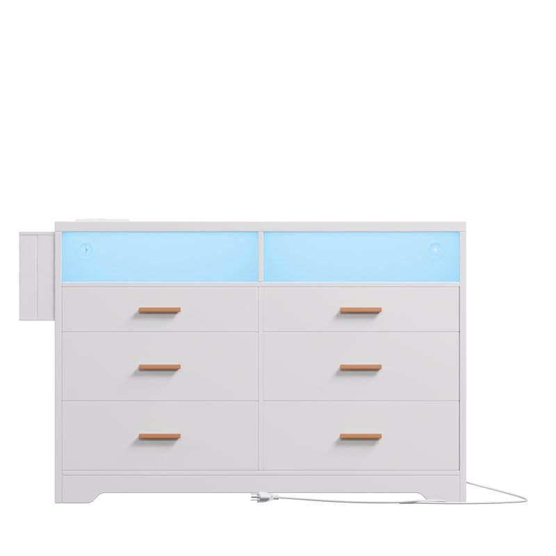6 Drawers Dresser For Bedroom With Led Lights And Charging Station  Wide Black Chest Of Drawers For Living Room, Closet Or Hallway Storage And Tv Stand Organizer