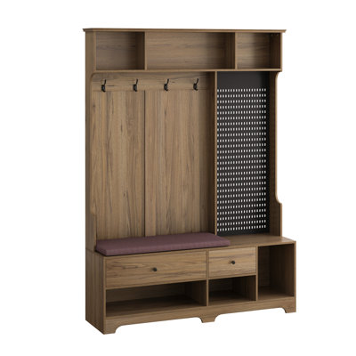 Multi-Purpose Hallway Hall Tree With Removable Linen Cushioned Entryway Bench, Coat Rack, Storage Shelves, And DIY Pegboard, Hallways, ,