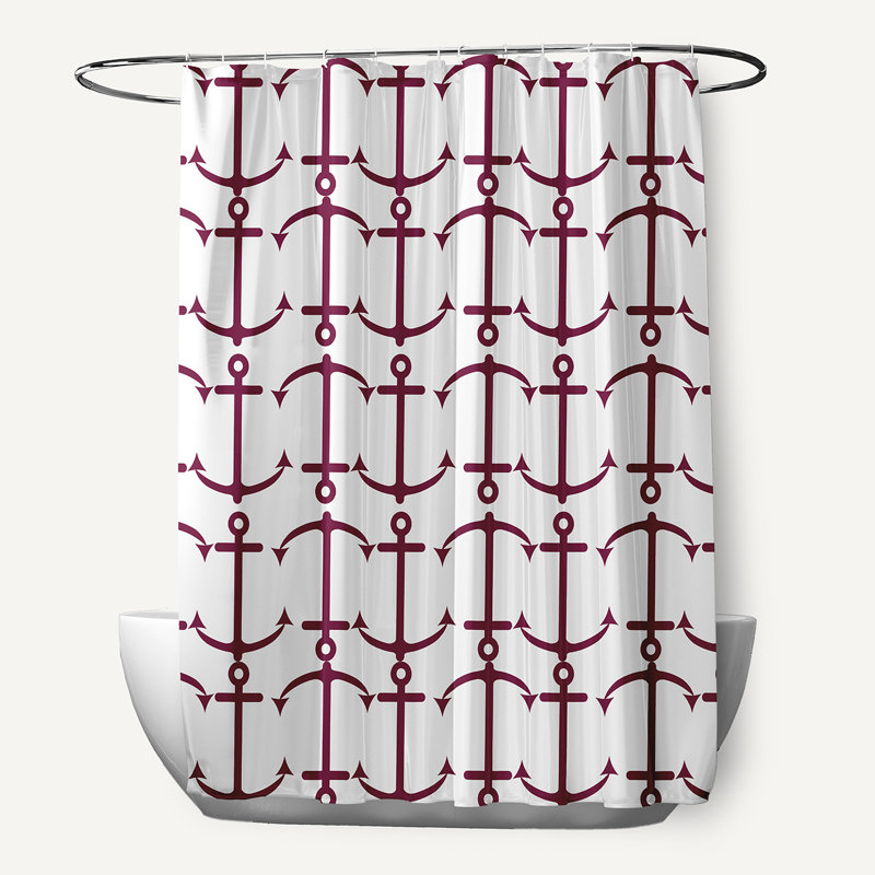 Anchor Pattern Shower Curtain, Maroon Red