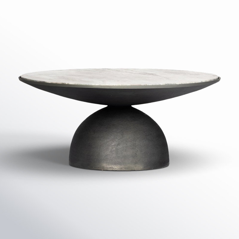 Corbett Marble Coffee Table, River Gray Top/Light Gray Base, 15.75" H x 35.25" L x 35.25" W