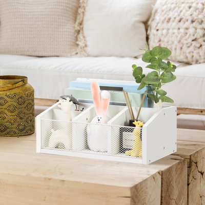 Desk Organizer with Compartments, Mesh Office Supply Caddy, 13.1" Desktop Storage Box for Pens Remote Control Mail, Industrial Style Workspace Tidy Organizer for Home Office