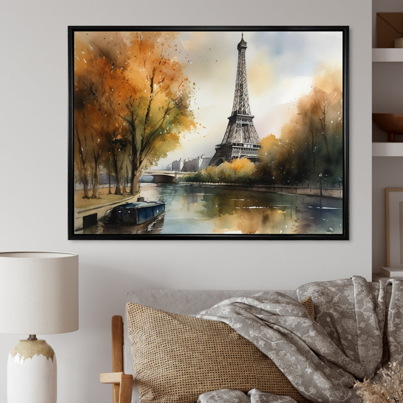 «Pastel Eiffel Tower In Paris II», reproduction sur toile, 30" H x 40" W, Gold Picture Framed