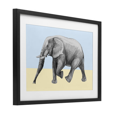 Stepping Elephant in Sketched Style Framed Print Under Glass, design by Violeta Vollmer