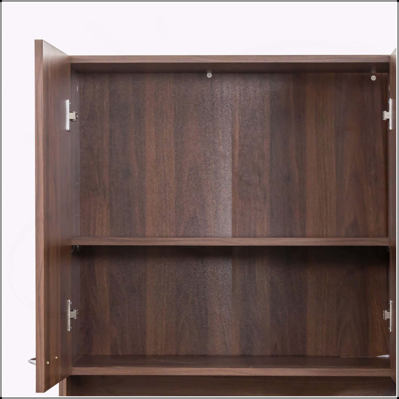 Armoire polyvalente à 6 portes et 1 tiroir avec tablettes ouvertes pour la chambre à coucher, Noyer