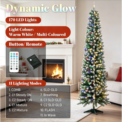 Arbre de Noël illuminé enneigé 6 pi, 2 lumières DEL blanc et blanc, télécommande avec 11 modes d'éclairage