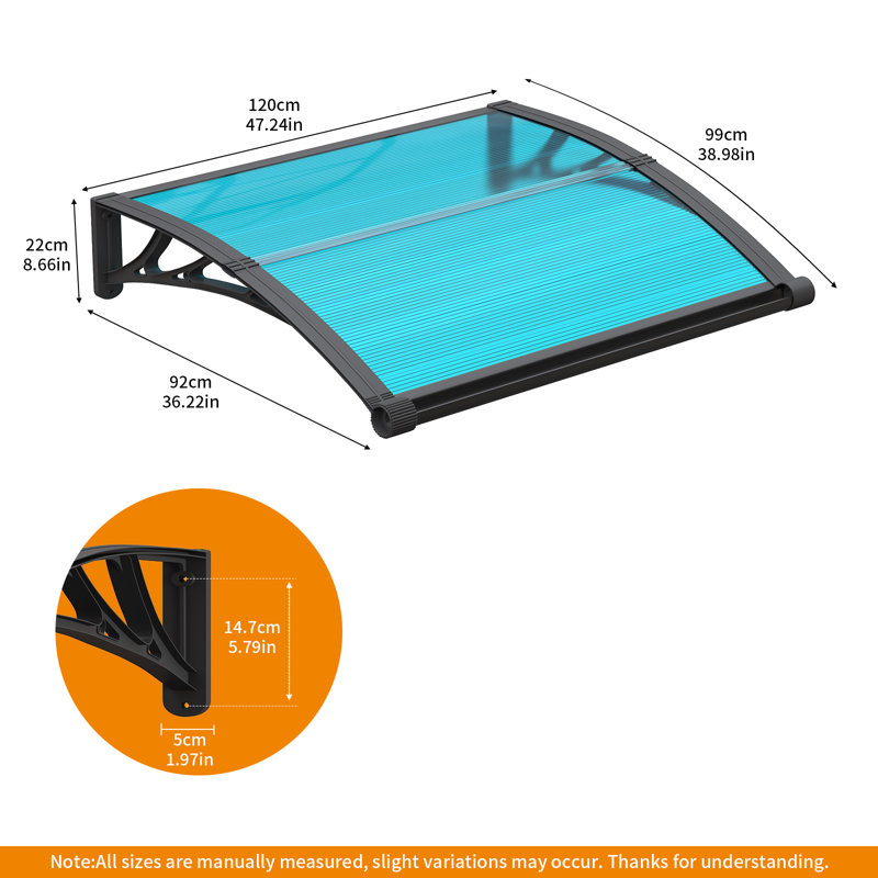 GUANSU-CN Polycarbonate Cover Retractable Door / Window Awning, 80x120 cm, Blue/Black