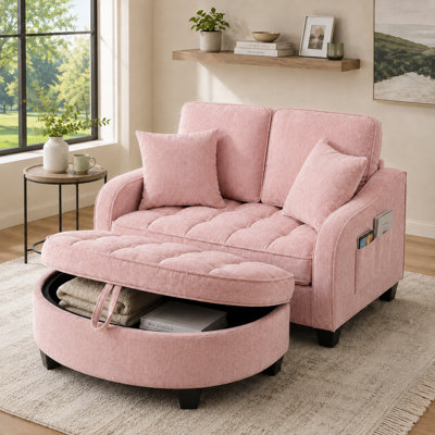 Canapé-lit double contemporain avec repose-pieds incurvé avec accoudoirs irréguliers incurvés et deux coussins décoratifs pour le salon de la chambre à coucher