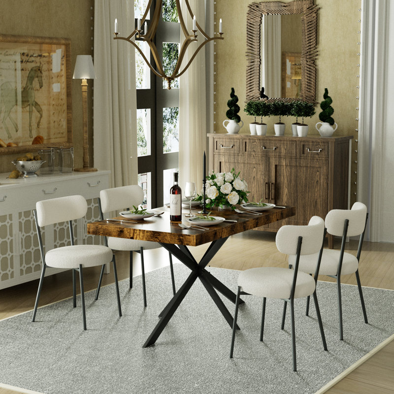 Table de salle à manger rectangulaire extensible de 55,11 po à 70,86 po avec chaises en bois, 5, Blanc/Noir