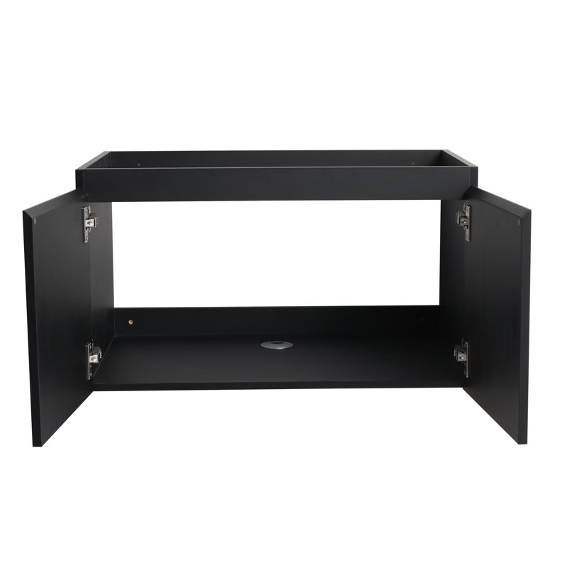 Meuble-lavabo de salle de bain en céramique avec porte à fermeture en douceur - noir, moderne, lavabo en contreplaqué