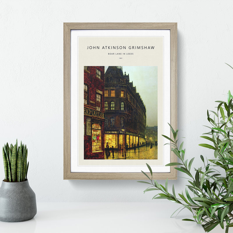 Boar Lane Leeds by Lamplight Vol.2 by Pierre-Auguste Renoir - Picture Frame Art Prints, 48cm H x 36cm W x 2cm D, Oak