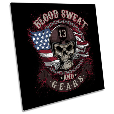 Blood Sweat And Gears Skull - Wrapped Canvas Print