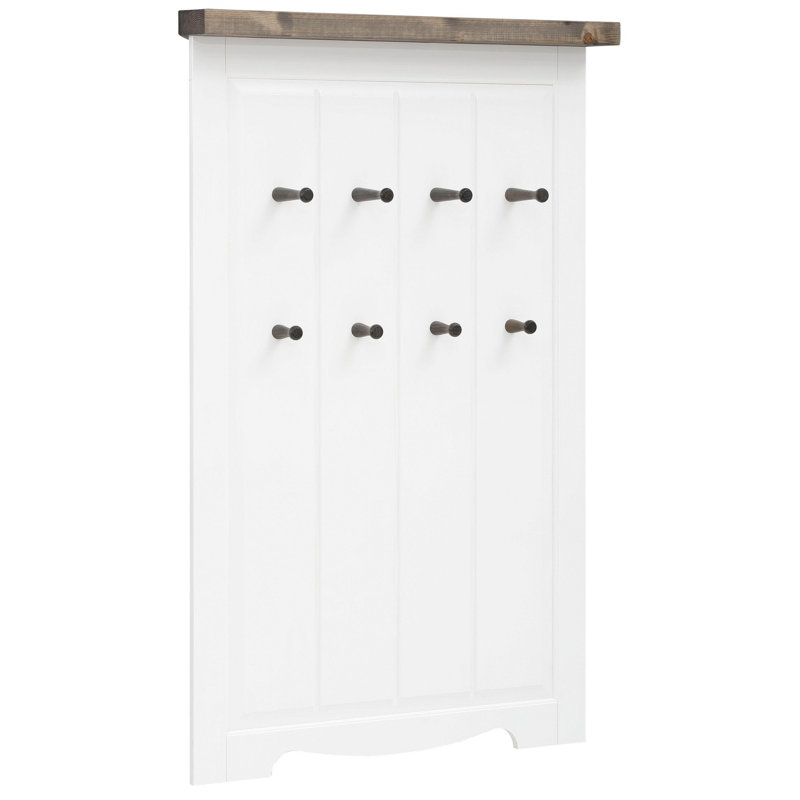 Solid Wood Wall 8 - Hook Coat Rack, White/Grey