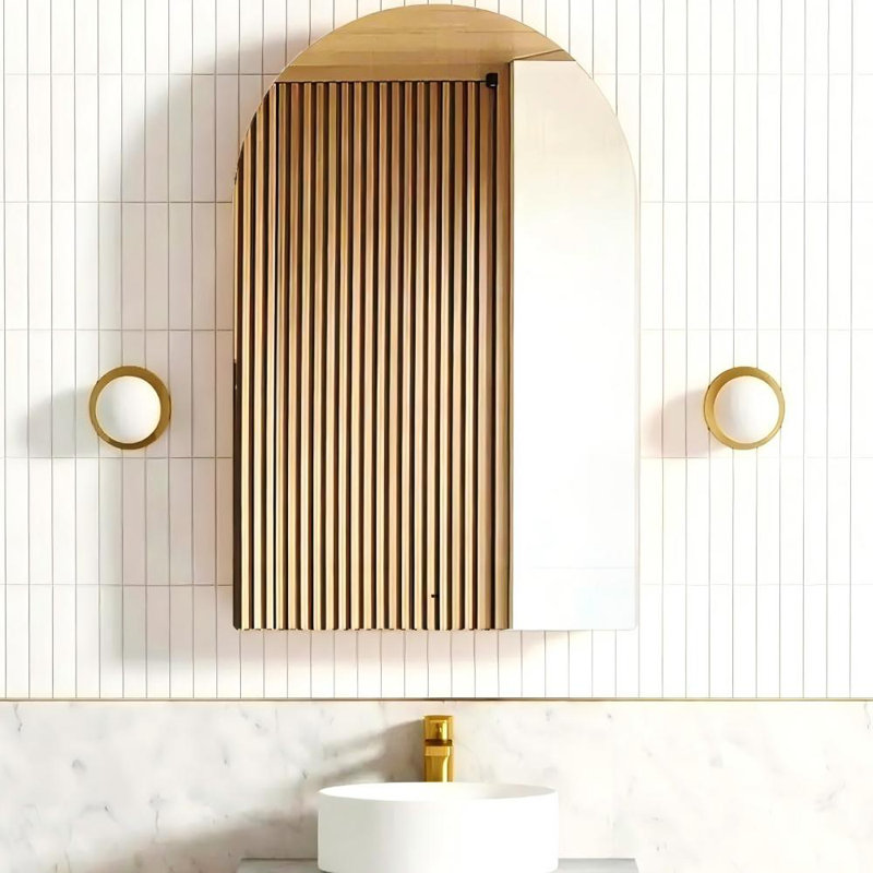 Modern Arch Bathroom Medicine Cabinet – Durable Pre-Assembled Mirror Shaving Cabinet, Nature